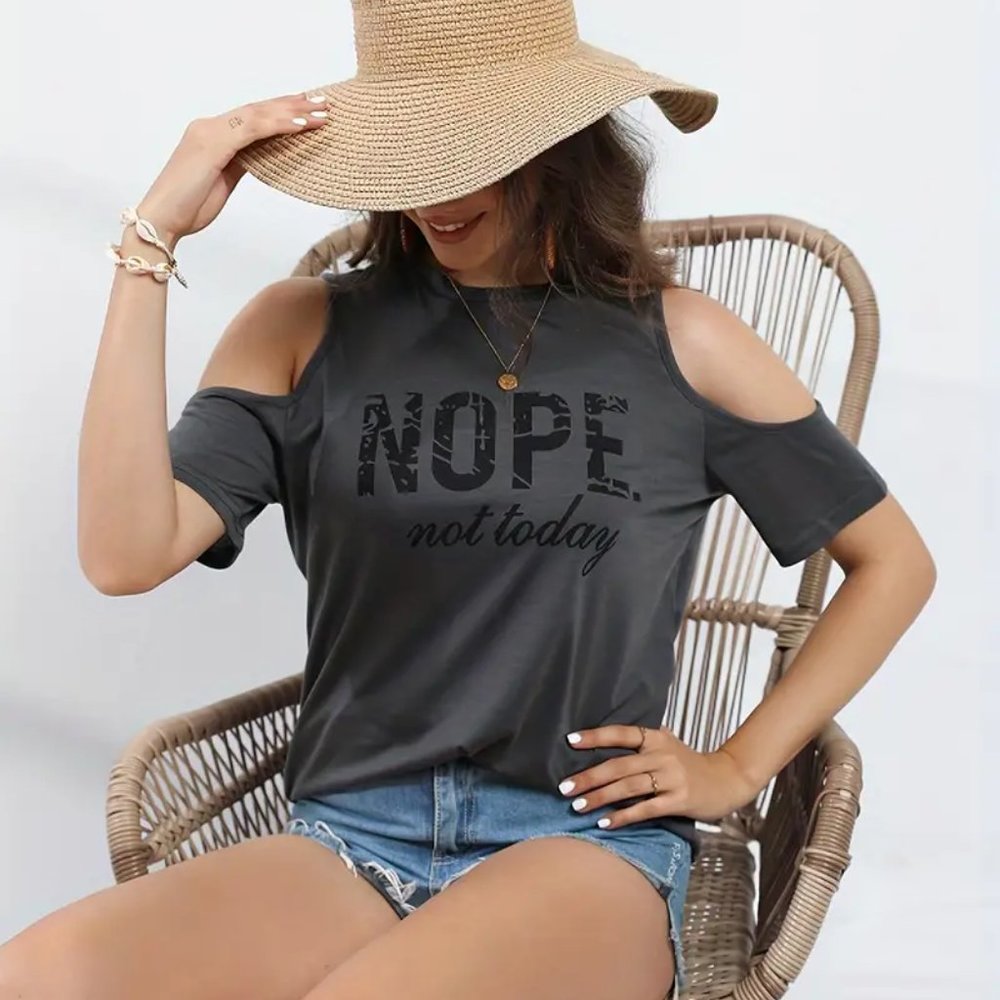 Cold Shoulder Casual T-Shirt For Spring & Summer XL